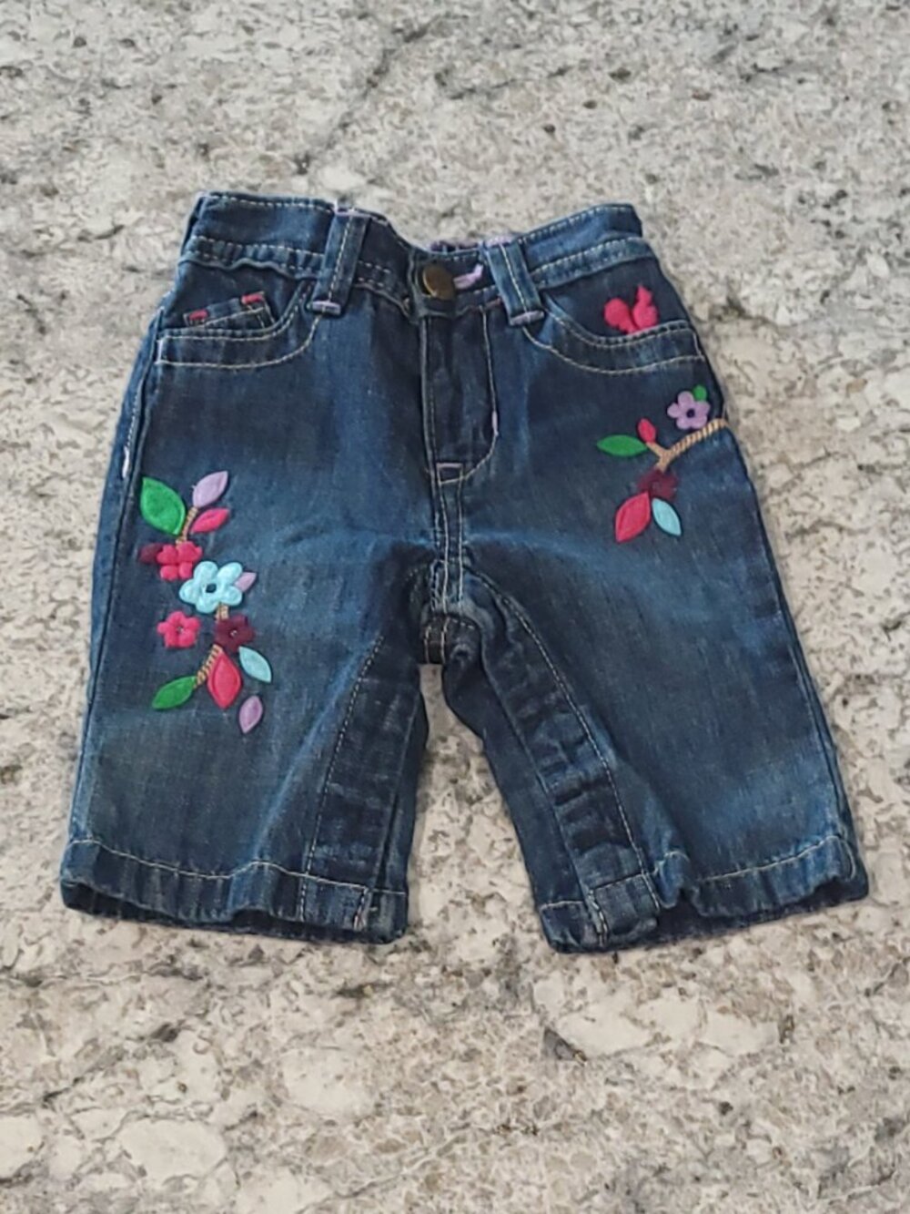 NWT babyGap Baby Girls 0-3M Embroidered Floral Tree Denim Pants Jeans
